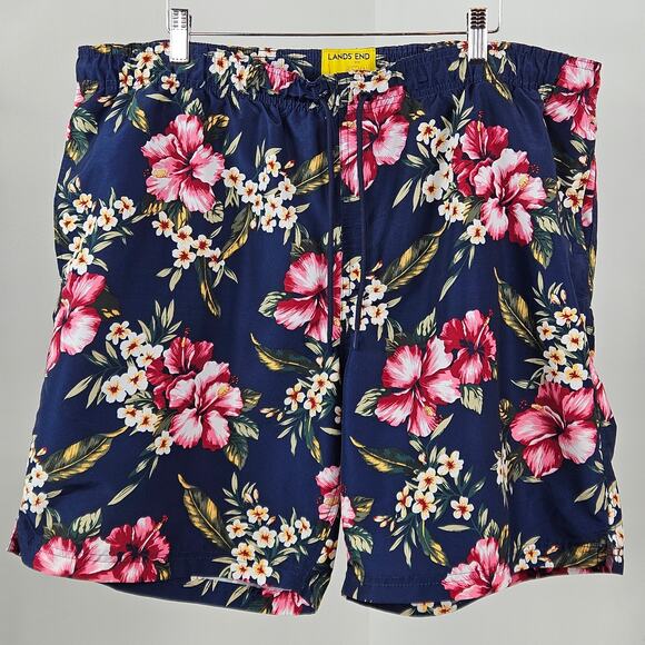 Lands' End Hoffman Fabrics Blue Hawaiian Tropical Print Swim Trunk Shorts Men XL - Picture 1 of 16